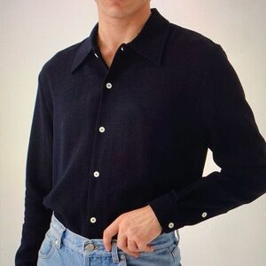 SEFR RAMPOUA men’s navy blue Viscose wool blend button down shirt size large GUC